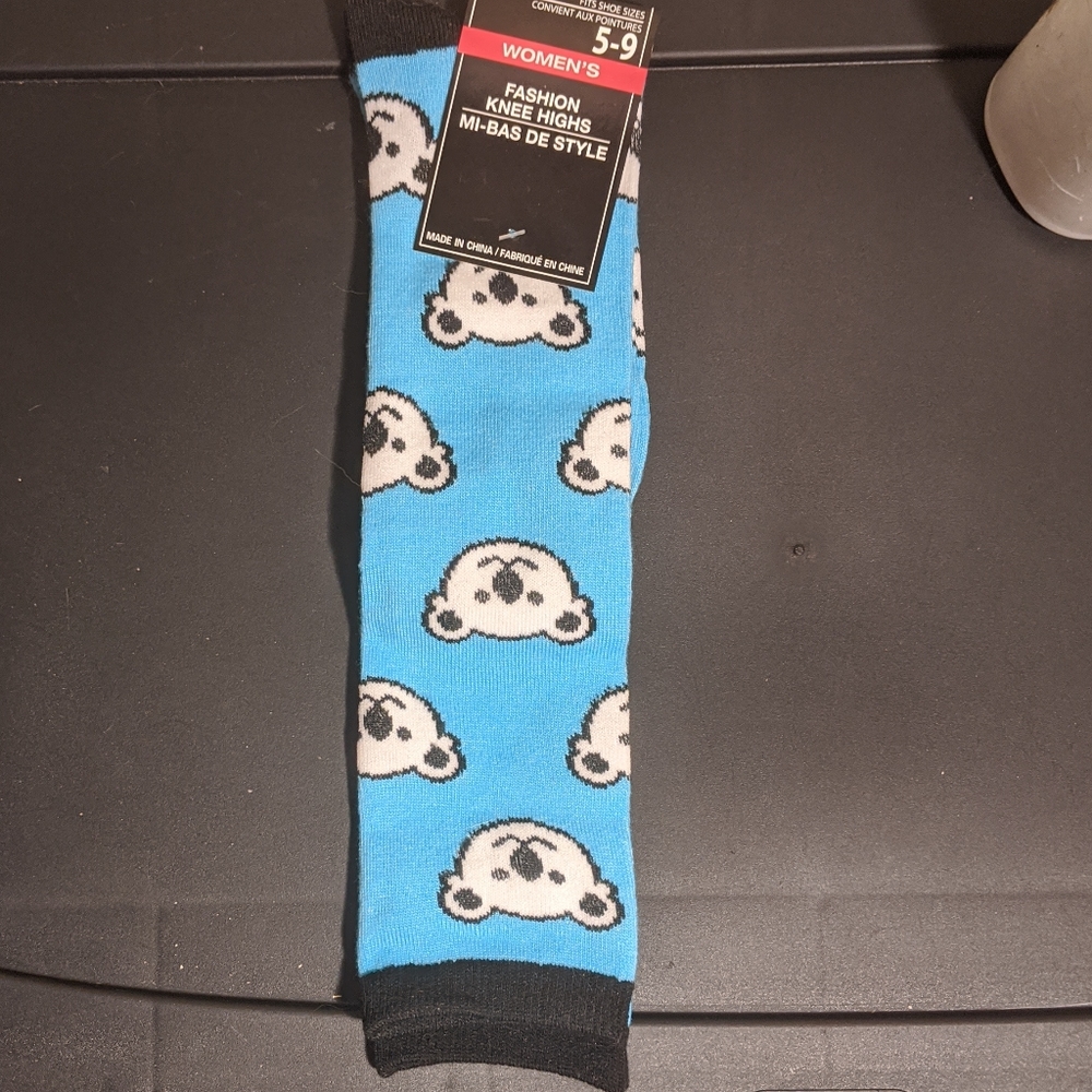 SALE Women's Fashion Blue White Knee High Panda Bears Socks